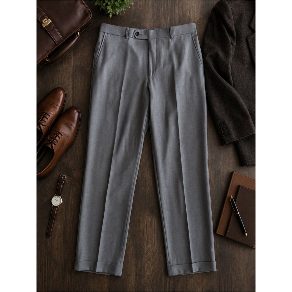 Ballin Hamer Reed 100% Wool Dress Pants Mens 34 Gray Flat Front Cuffed